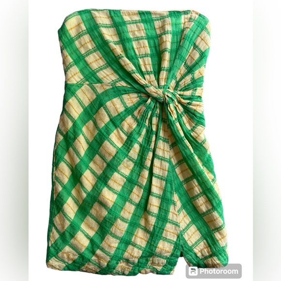 Free People Suits Me Fine Green/Yellow Checkered Mini Dress Size Large - Picture 3 of 11